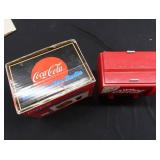 VINTAGE COCA-COLA SERVING TRAY, COLLECTORS TINS, COOLER RADIO, AND BONUS BOTTLE OPENER