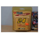 Assorted NASCAR Collectibles - Coasters, Bobblehead, Pocket Knife