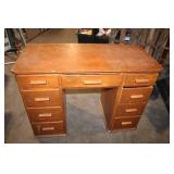 Vintage Wooden Desk with 9 Drawers and Custom Inscription