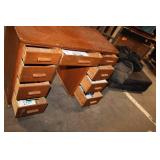 Vintage Wooden Desk with 9 Drawers and Custom Inscription