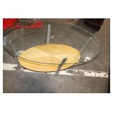 Modern Oval Glass Coffee Table with Wooden Shelf