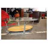 Modern Oval Glass Coffee Table with Wooden Shelf