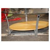 Modern Oval Glass Coffee Table with Wooden Shelf