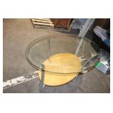 Modern Oval Glass Coffee Table with Wooden Shelf