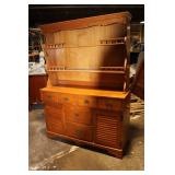 Vintage Wooden Hutch with Shelves and Drawers