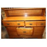 Vintage Wooden Hutch with Shelves and Drawers