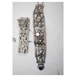 Set of Vintage Silver-Toned Jewelry - Floral Necklace and Bracelets