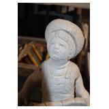 Concrete Garden Statue of Boy with Wheelbarrow