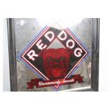 Vintage Red Dog Beer Mirror with Bulldog Design