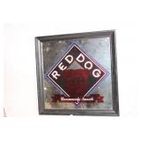 Vintage Red Dog Beer Mirror with Bulldog Design