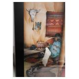 Framed Native American Artwork with Southwestern Motifs