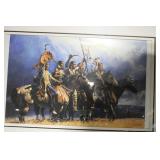 Framed Artwork with Dual Sided Pieces -- Native American Riders and Abstract Art