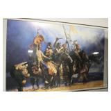 Framed Artwork with Dual Sided Pieces -- Native American Riders and Abstract Art