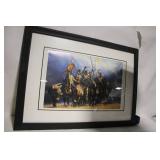 Framed Artwork with Dual Sided Pieces -- Native American Riders and Abstract Art