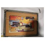 Framed Artwork with Dual Sided Pieces -- Native American Riders and Abstract Art