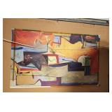 Framed Artwork with Dual Sided Pieces -- Native American Riders and Abstract Art