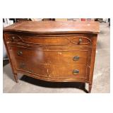 Vintage Wooden Dresser with Curved Drawers and Brass Handles