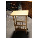 Wooden Rolling Side Table with Shelf