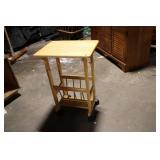 Wooden Rolling Side Table with Shelf