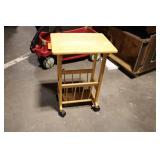 Wooden Rolling Side Table with Shelf