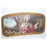 Vintage Framed Jesus Christ Print with Shepherd and Sheep