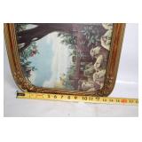 Vintage Framed Jesus Christ Print with Shepherd and Sheep