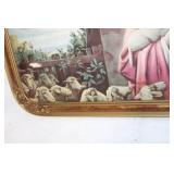 Vintage Framed Jesus Christ Print with Shepherd and Sheep