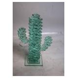 Glass Cactus Sculpture with Geometric Design