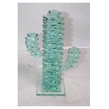 Glass Cactus Sculpture with Geometric Design