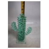 Glass Cactus Sculpture with Geometric Design