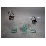 Set of Glass Candle Holders and Decorative Glass Tree