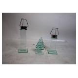 Set of Glass Candle Holders and Decorative Glass Tree