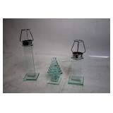 Set of Glass Candle Holders and Decorative Glass Tree