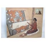 Native American Woman Weaving Artwork with Southwestern Motif