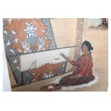 Native American Woman Weaving Artwork with Southwestern Motif