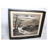 Vintage Framed Landscape Print with Signature