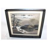 Vintage Framed Landscape Print with Signature
