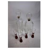 Vintage Glass Decanter Set with 4 Shot Glasses