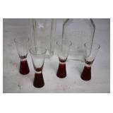 Vintage Glass Decanter Set with 4 Shot Glasses
