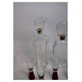 Vintage Glass Decanter Set with 4 Shot Glasses
