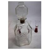 Vintage Glass Decanter Set with 4 Shot Glasses