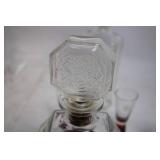 Vintage Glass Decanter Set with 4 Shot Glasses