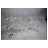 Mixed Set of 9 Wine and Champagne Glasses with Wicker Basket
