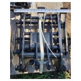 Set of MIVA Skid Steer Attachments with Hardware - 2 Buckets, 1 Tilting Bucket, Rake, Mounts, Trench Bucket, Grapple