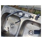 Used Double Basin Stainless Steel Sink with Aluminum Shelving Unit