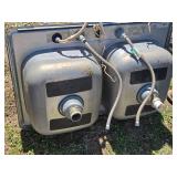 Used Double Basin Stainless Steel Sink with Aluminum Shelving Unit