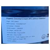 Lot of 5 Empty Blue Barrels - 37" Tall, Base is 20 1/4" - Contained Organic Coconut Cream