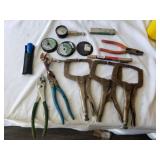 Assorted Hand Tools with C-Clamps and Pliers