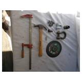 Mixed Lot of Hand Tools and Hardware Items - Hammer, Clevis, Clamp and More