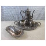 (BS) Silverplated Tray, Coffee Pot,...